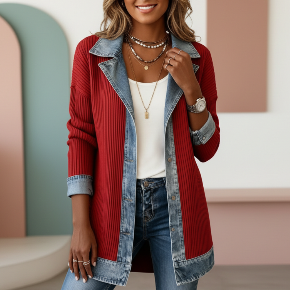 ELLIANA™ | Denim-Trim Longline Cardigan