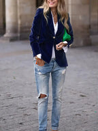Julia | Women's Tailored Velvet Blazer with Lapel Collar, Hip-Length