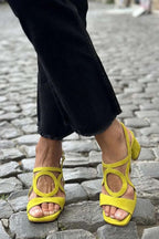 Zola | Suede Geometric Circular Cutout Block Heels Sandal