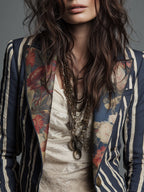 Bohemian Artisan Mixed-Print Striped Blazer