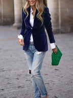Julia | Women's Tailored Velvet Blazer with Lapel Collar, Hip-Length