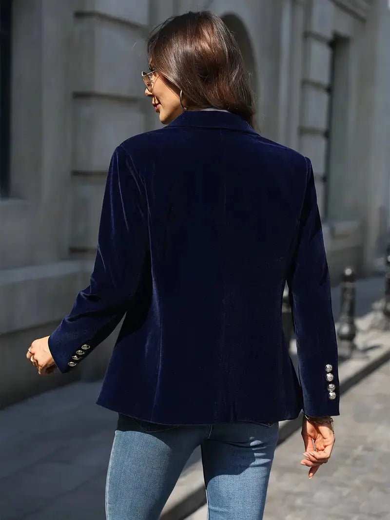 Julia | Women's Tailored Velvet Blazer with Lapel Collar, Hip-Length