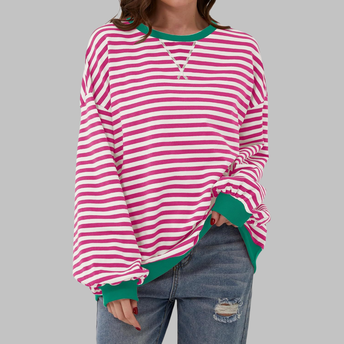 Casual Long Sleeve Round Neck Striped Sweatshirt