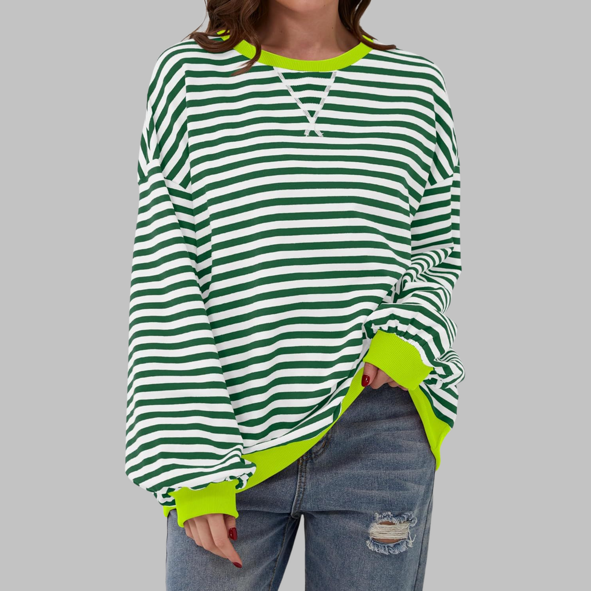 Casual Long Sleeve Round Neck Striped Sweatshirt