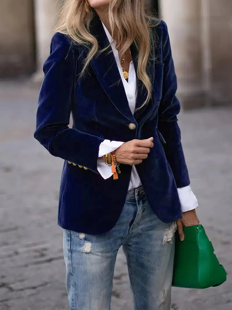 Julia | Women's Tailored Velvet Blazer with Lapel Collar, Hip-Length
