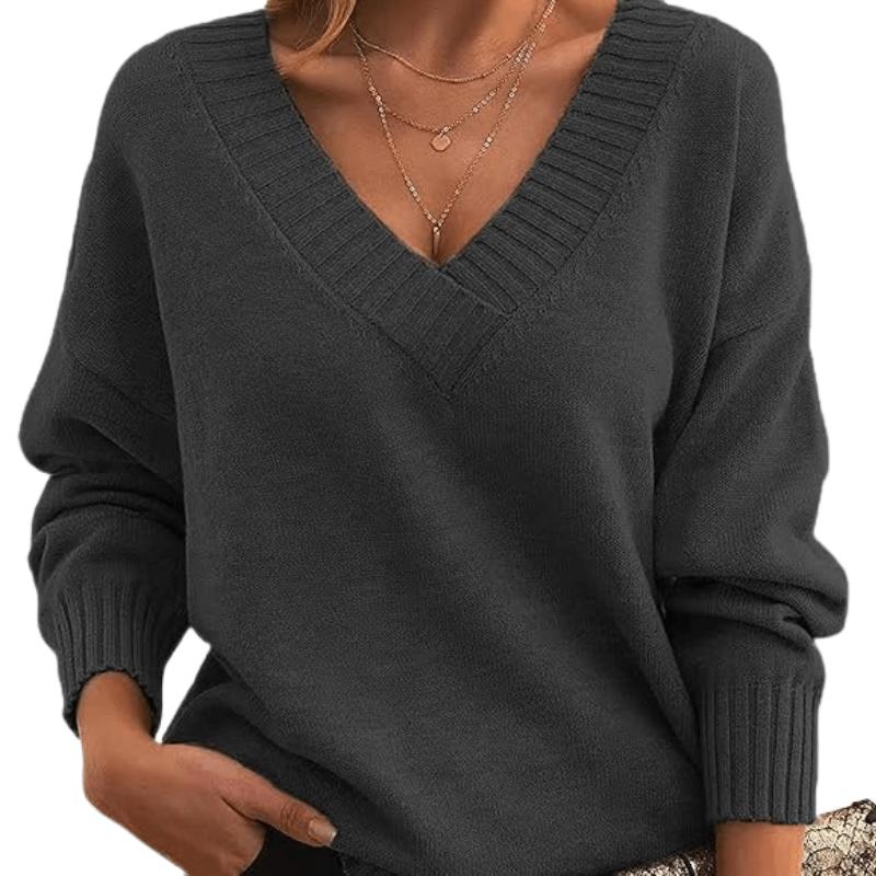 Hazel | Soft-Knit Deep V-Neck Sweater, Slouchy Oversized Pullover