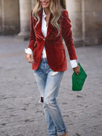 Julia | Women's Tailored Velvet Blazer with Lapel Collar, Hip-Length