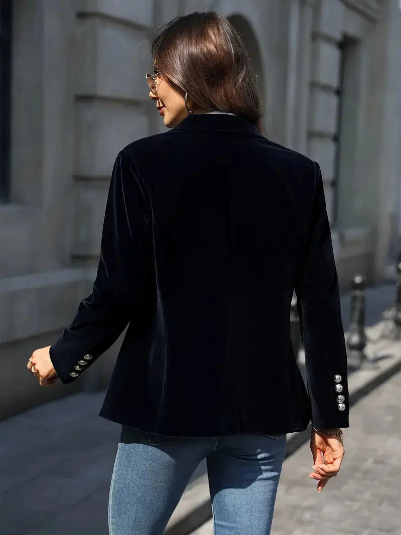 Julia | Women's Tailored Velvet Blazer with Lapel Collar, Hip-Length