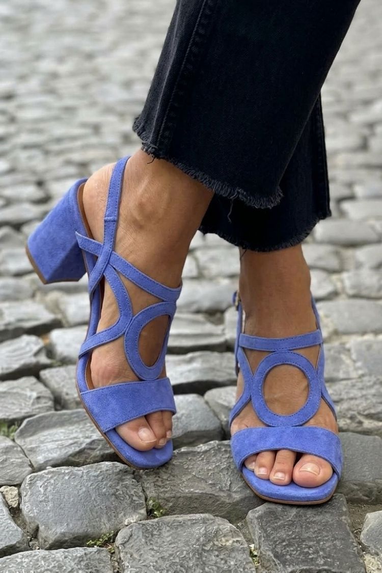 Zola | Suede Geometric Circular Cutout Block Heels Sandal