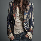 Bohemian Artisan Mixed-Print Striped Blazer