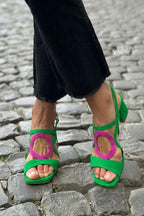 Zola | Suede Geometric Circular Cutout Block Heels Sandal