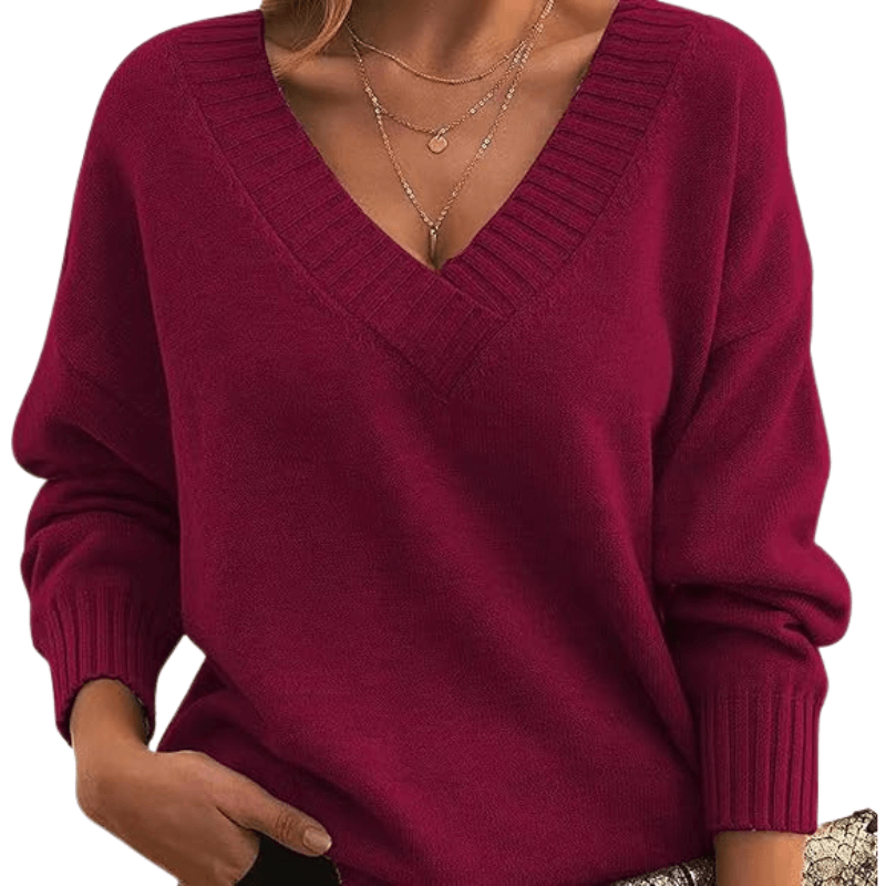 Hazel | Soft-Knit Deep V-Neck Sweater, Slouchy Oversized Pullover