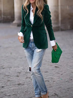 Julia | Women's Tailored Velvet Blazer with Lapel Collar, Hip-Length
