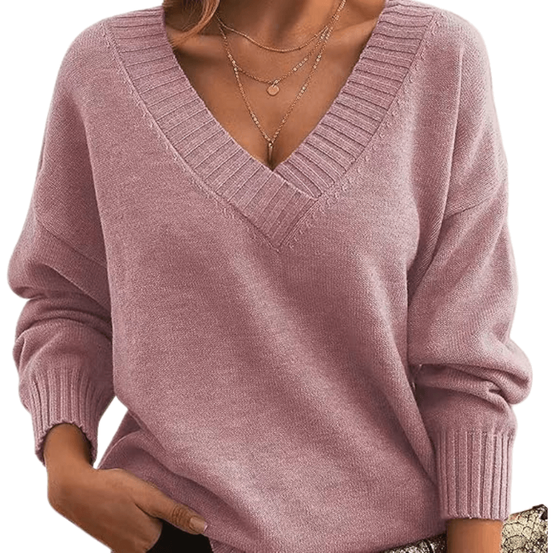 Hazel | Soft-Knit Deep V-Neck Sweater, Slouchy Oversized Pullover