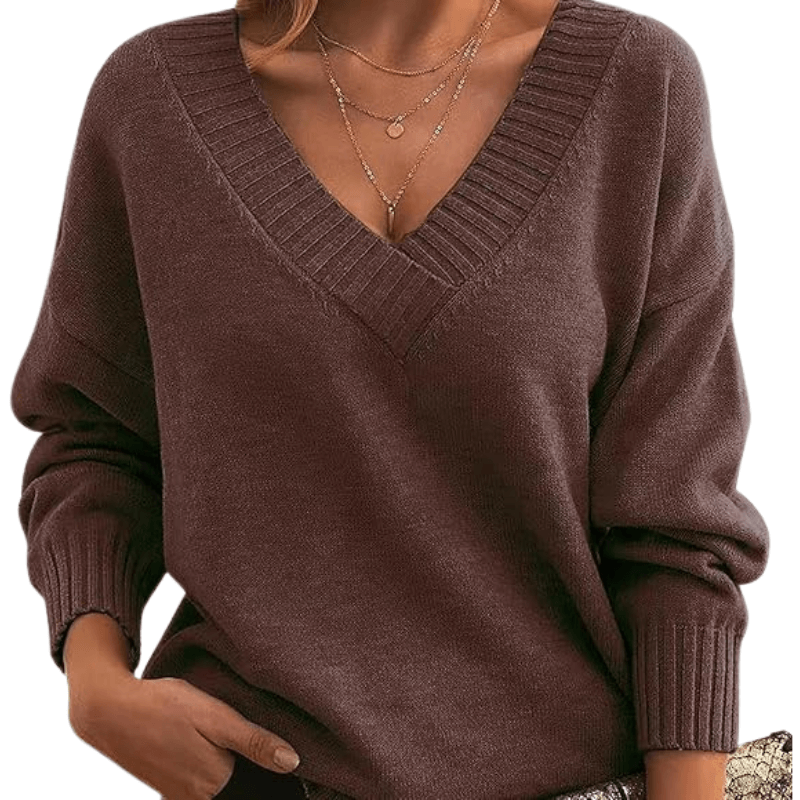 Hazel | Soft-Knit Deep V-Neck Sweater, Slouchy Oversized Pullover