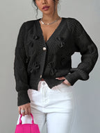 Elowen | Women's Bow Detail V Neck Knit Cardigan