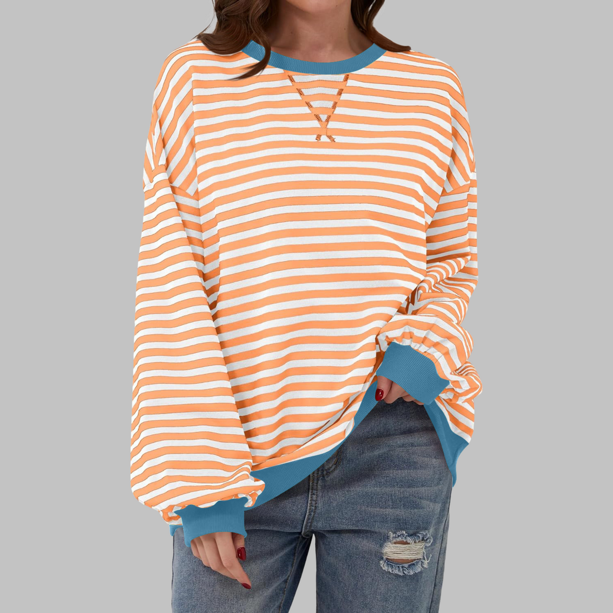 Casual Long Sleeve Round Neck Striped Sweatshirt