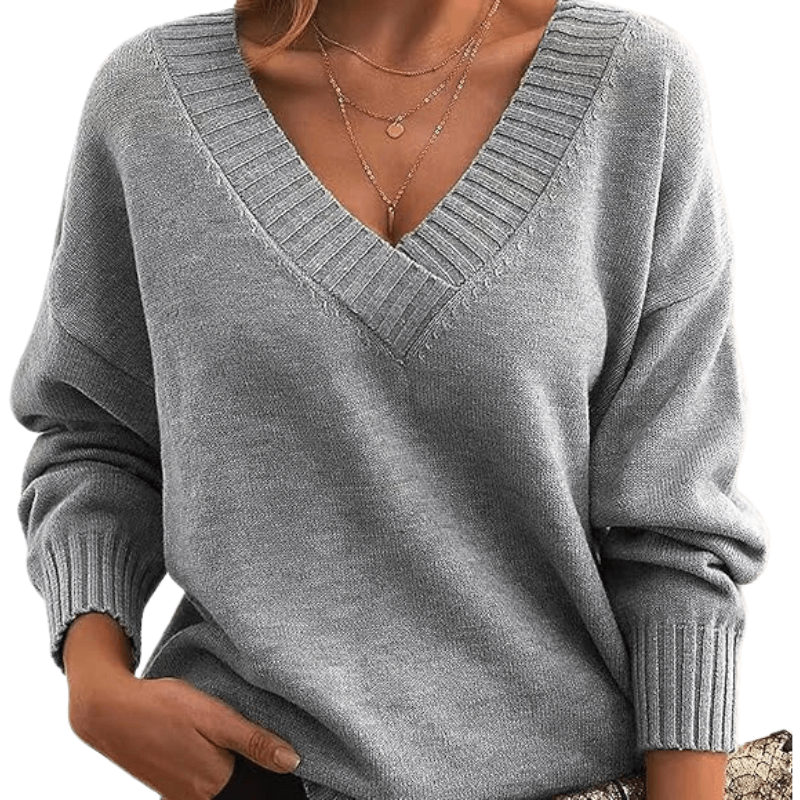 Hazel | Soft-Knit Deep V-Neck Sweater, Slouchy Oversized Pullover