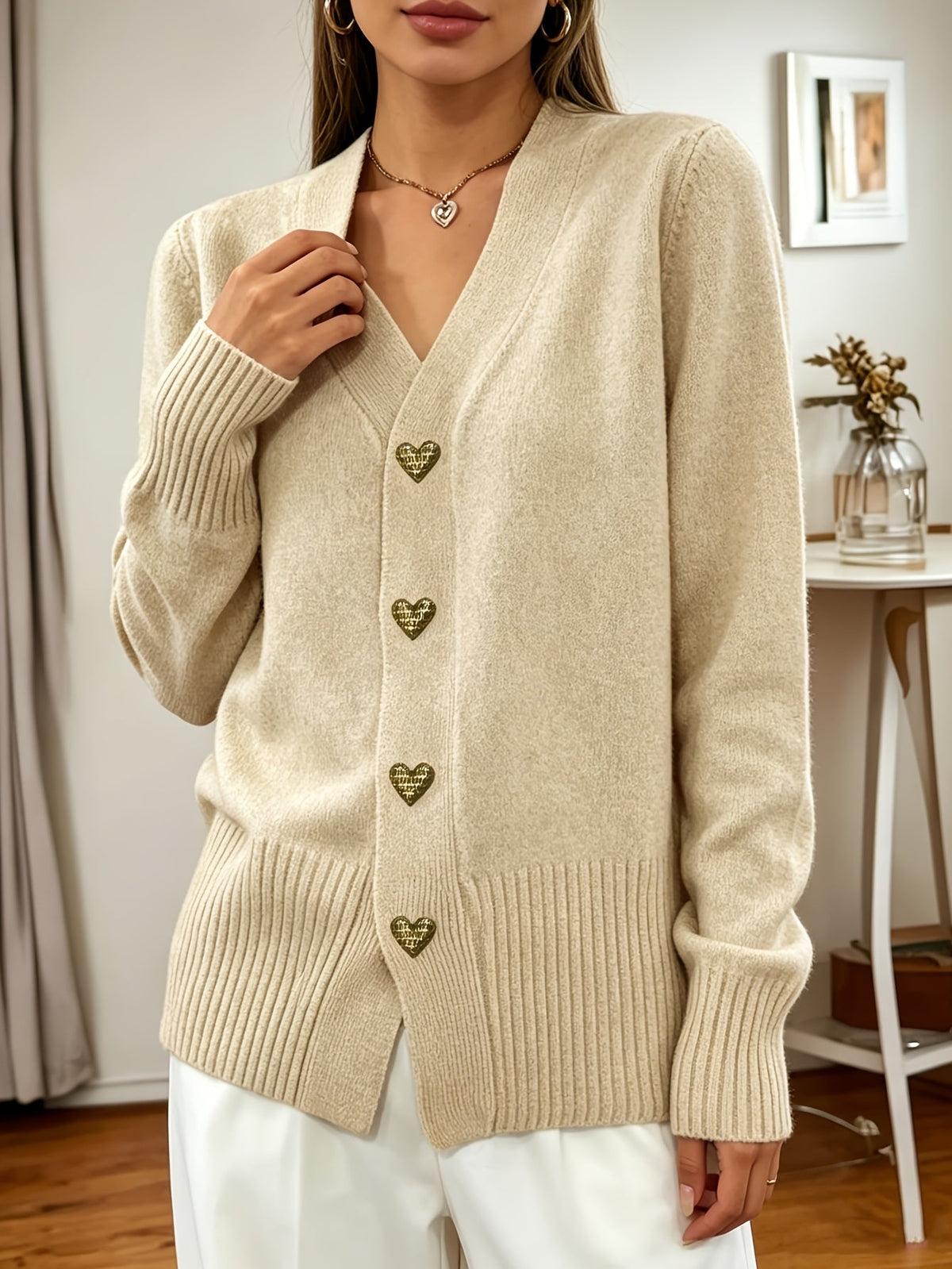 Georgia | Heart-Button V-Neck Cardigan
