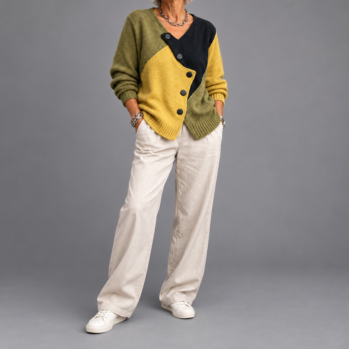 Artistic Cozy Asymmetric Color-block Knit Sweater
