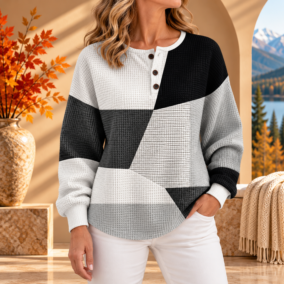 YVONNE™ | Classic Patchwork Waffle Sweater
