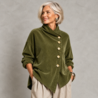 Chic High Funnel Neck Asymmetric Corduroy Top