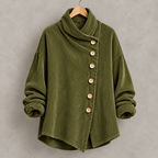 Chic High Funnel Neck Asymmetric Corduroy Top