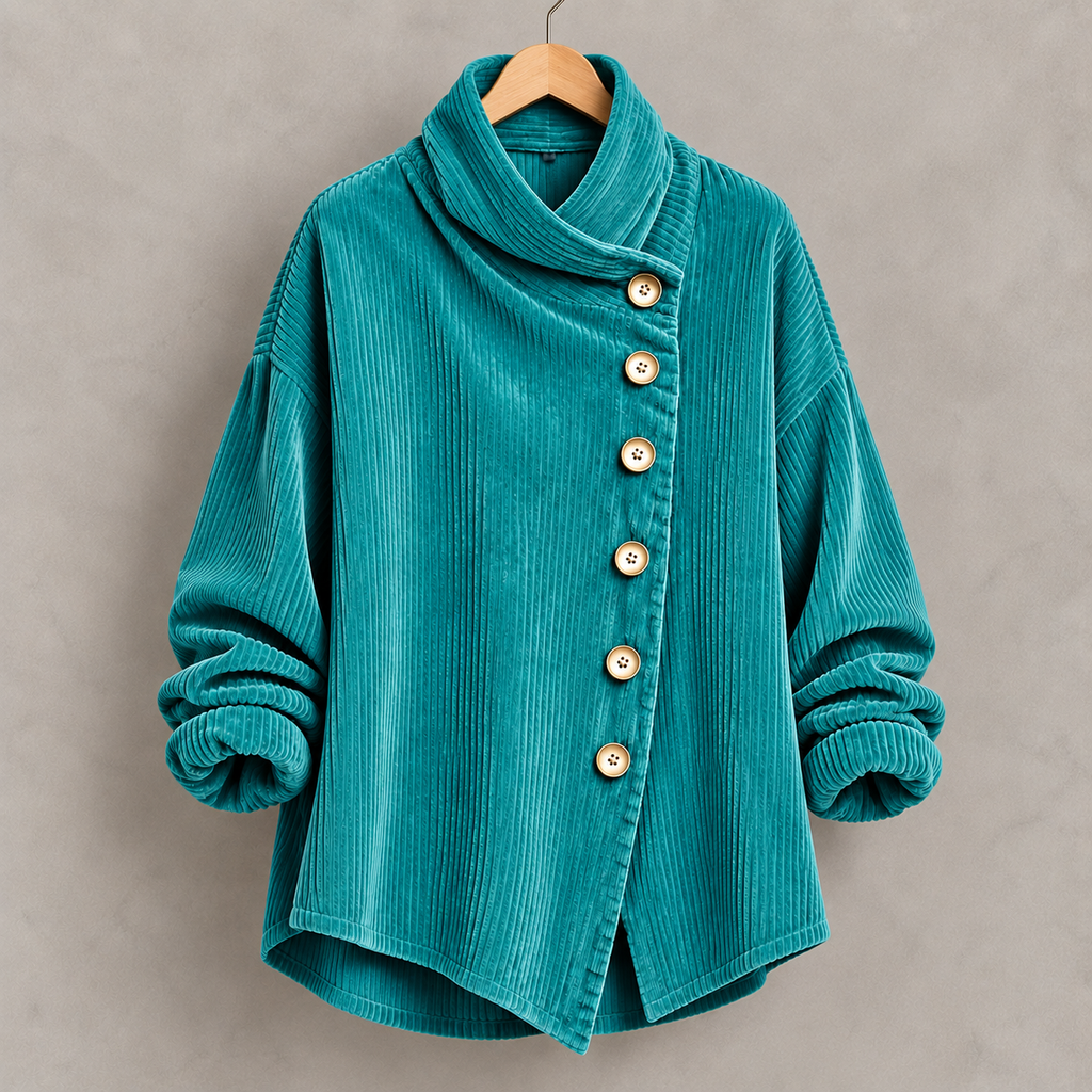 Chic High Funnel Neck Asymmetric Corduroy Top
