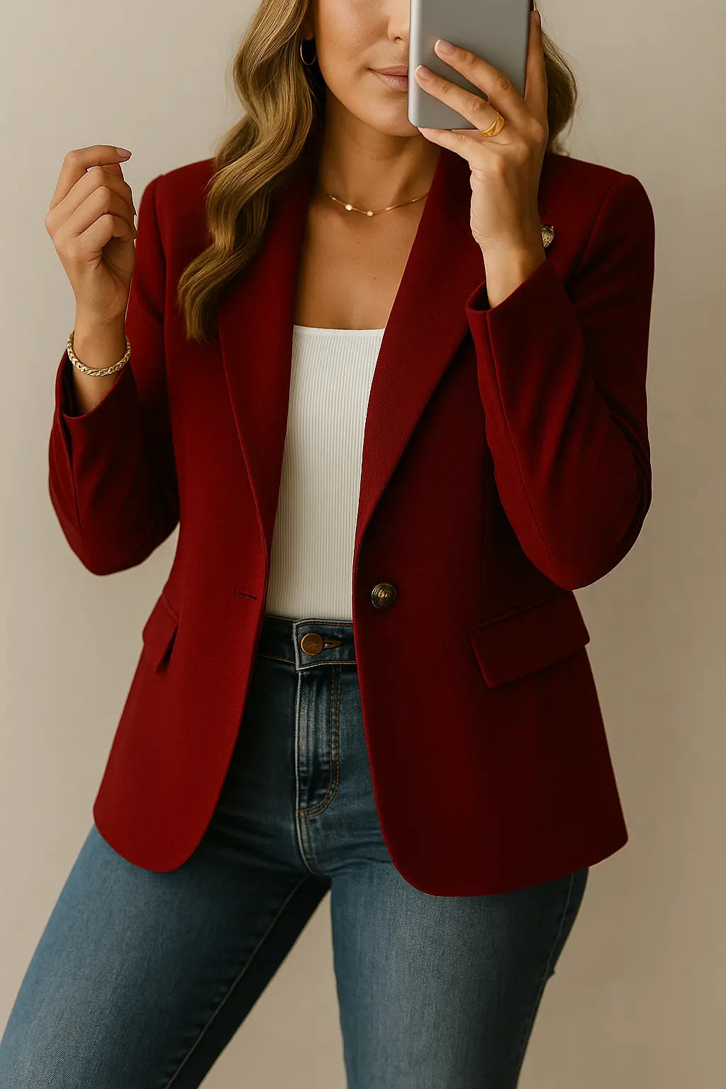 Giselle | Women's Tailored Single-Button Blazer With Flap Pockets and Lapels