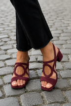 Zola | Suede Geometric Circular Cutout Block Heels Sandal