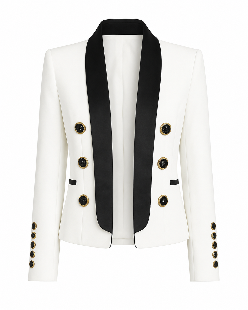 White & Black Contrast Tuxedo Statement Blazer