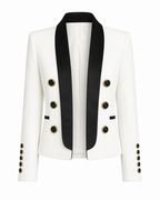 White & Black Contrast Tuxedo Statement Blazer