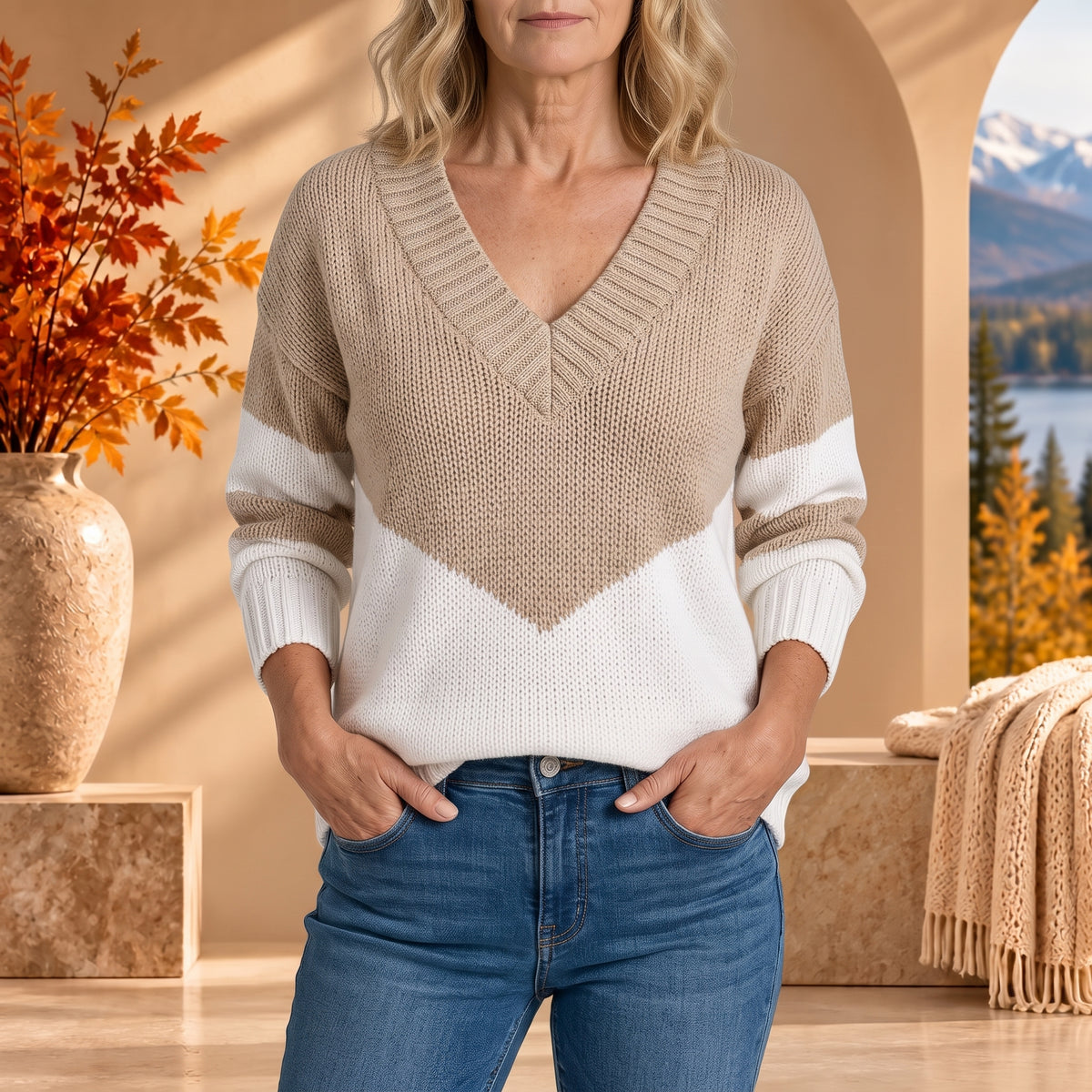 MAELLE™ | Cozy Colour-Block V-Neck Sweater
