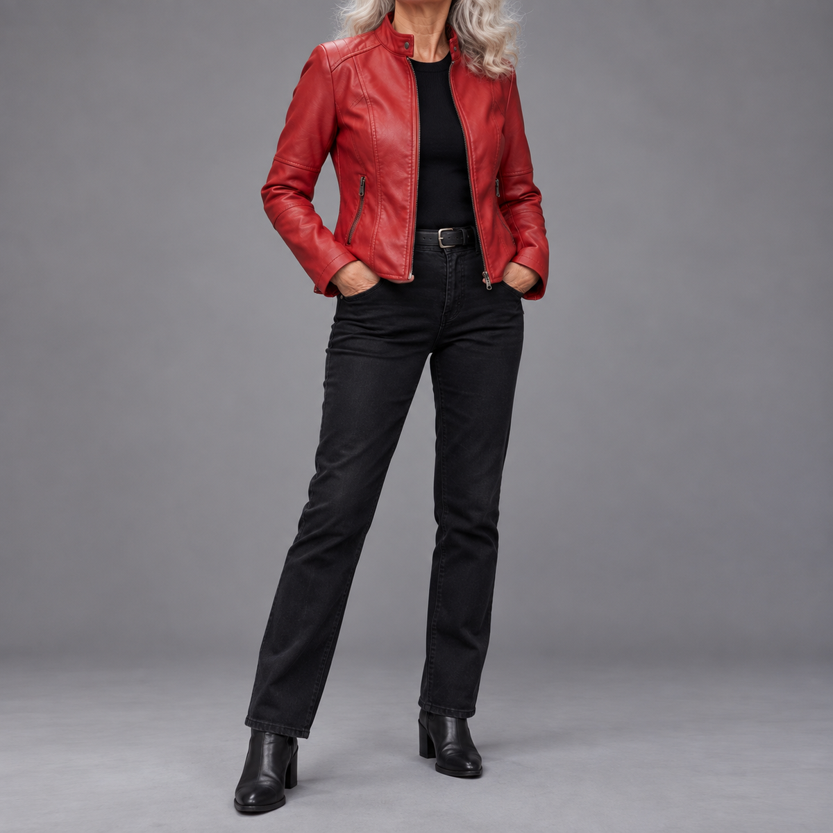 Adeline Women's Cropped Leather Moto Jacket