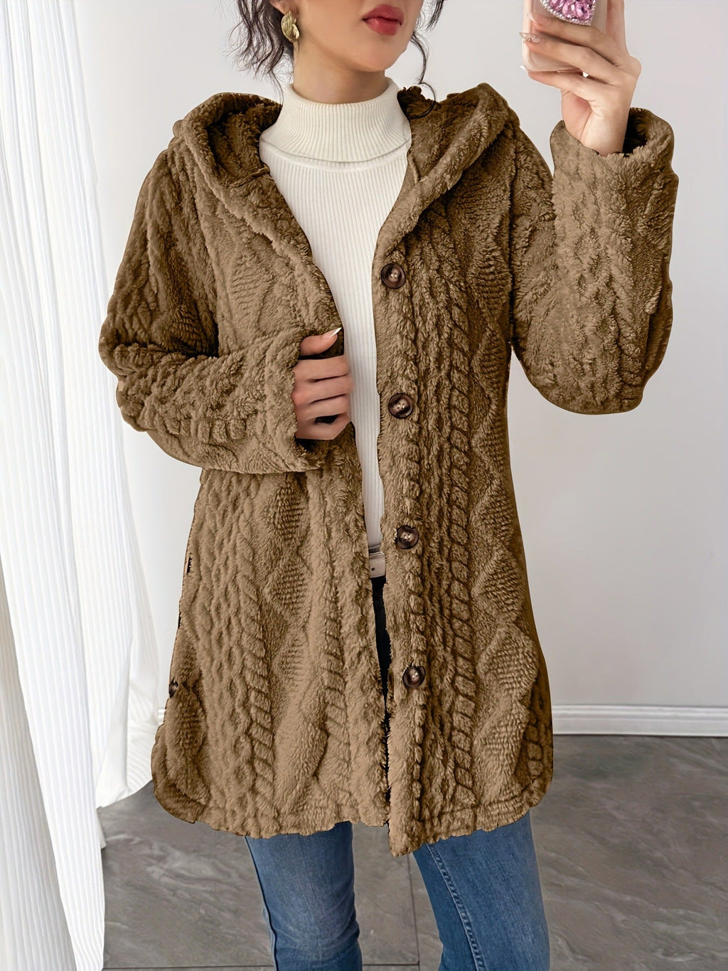 Everly Hooded Sherpa Fleece Jacket