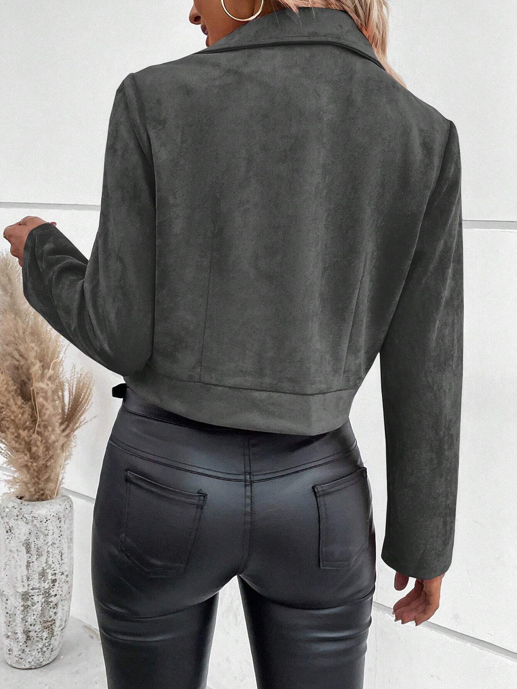 Arabel Cropped Faux Suede Moto Jacket