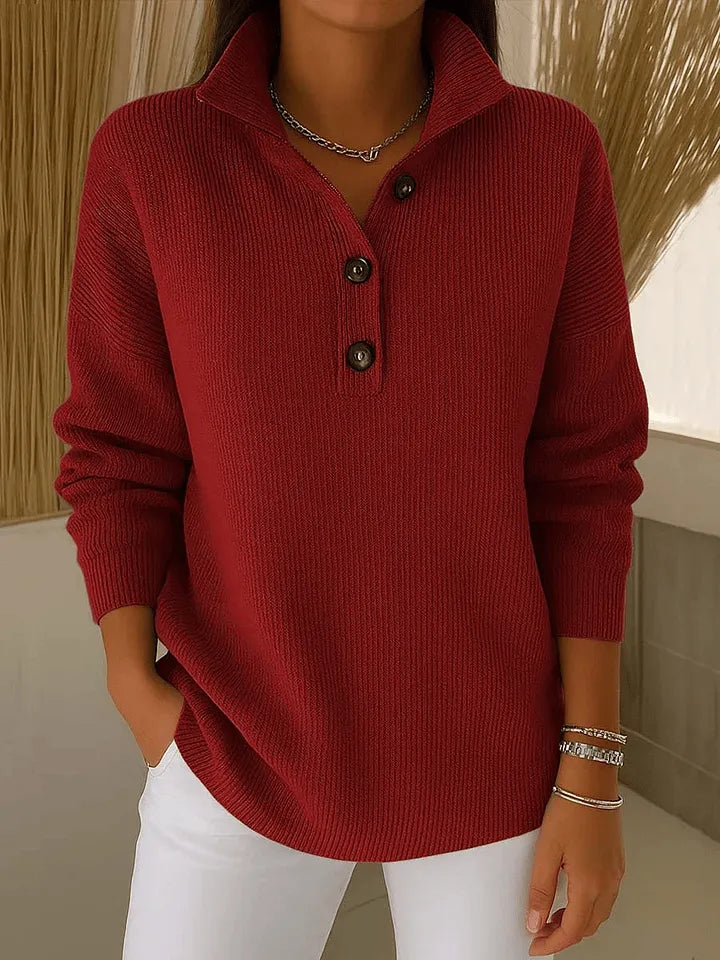 ELISSA™ | Classic Button-Neck Knit Sweater