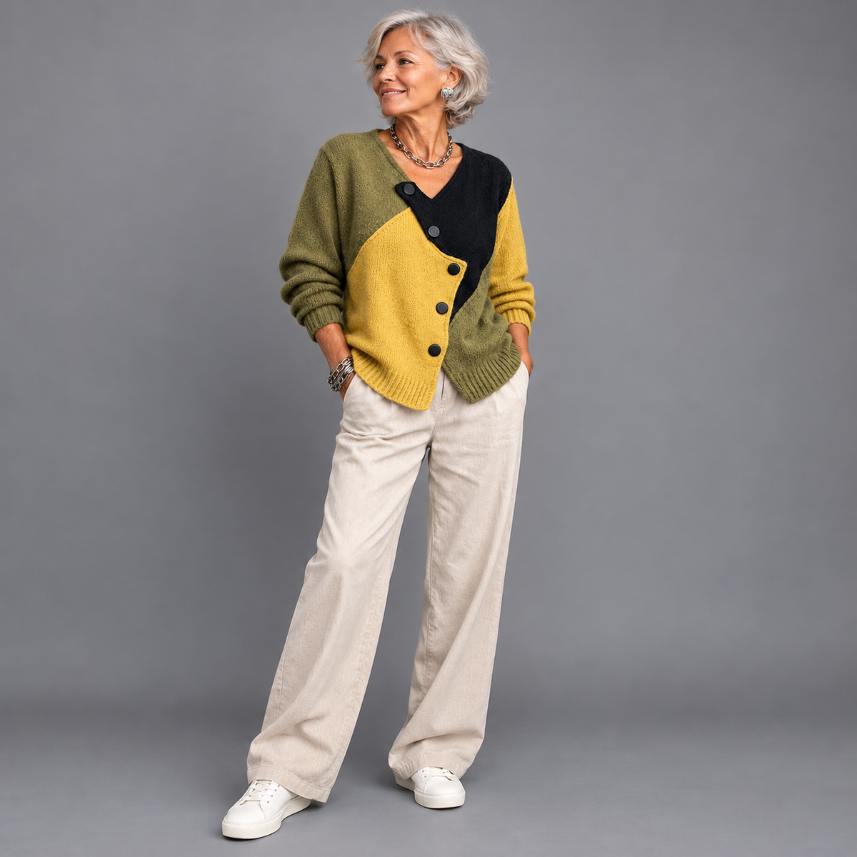 Artistic Cozy Asymmetric Color-block Knit Sweater