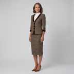 Talia Women's Suit | Tweed Blazer and Pencil Skirt with Velvet Trim