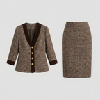 Talia Women's Suit | Tweed Blazer and Pencil Skirt with Velvet Trim