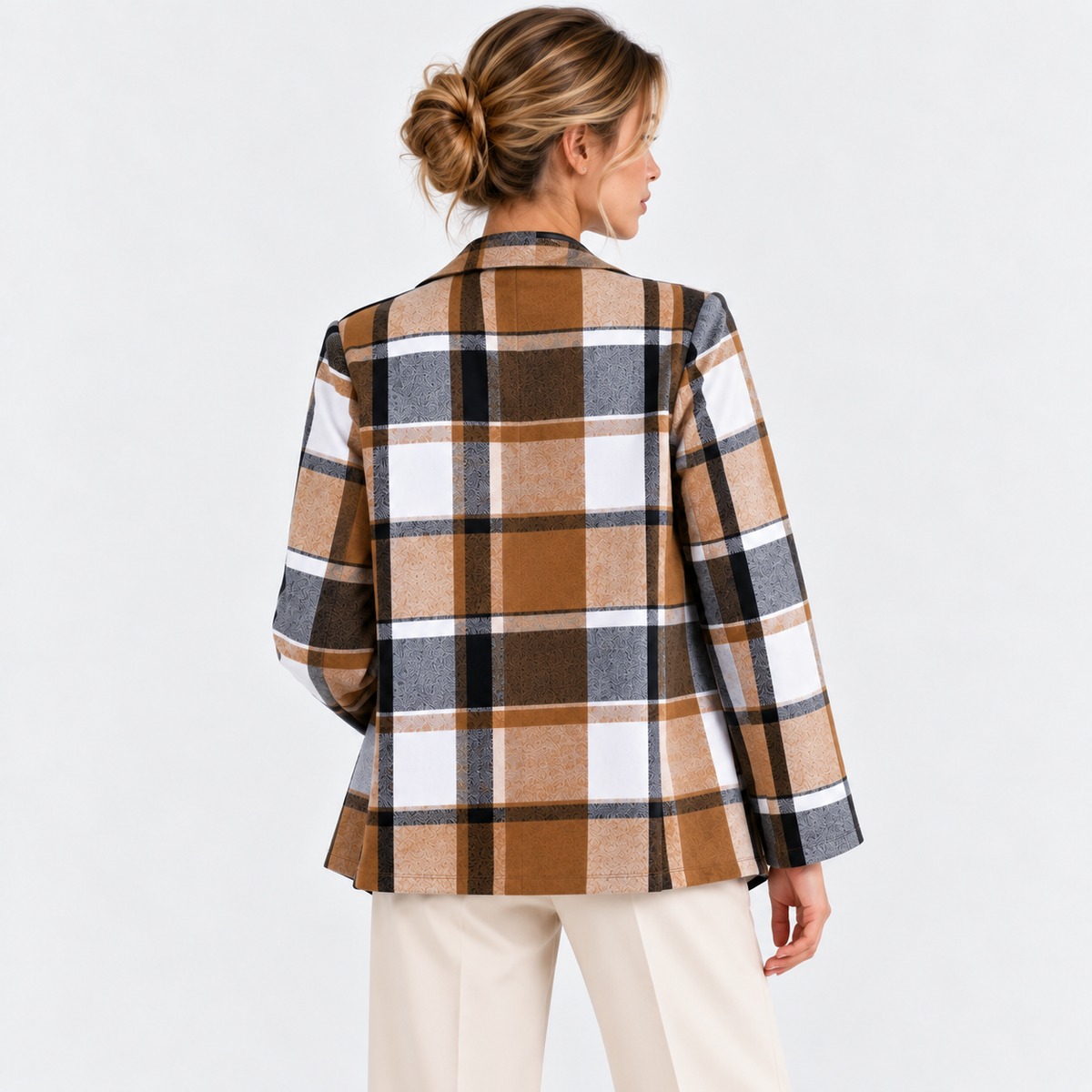 Yara Plaid Drape Collar Open Jacket