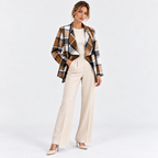 Yara Plaid Drape Collar Open Jacket