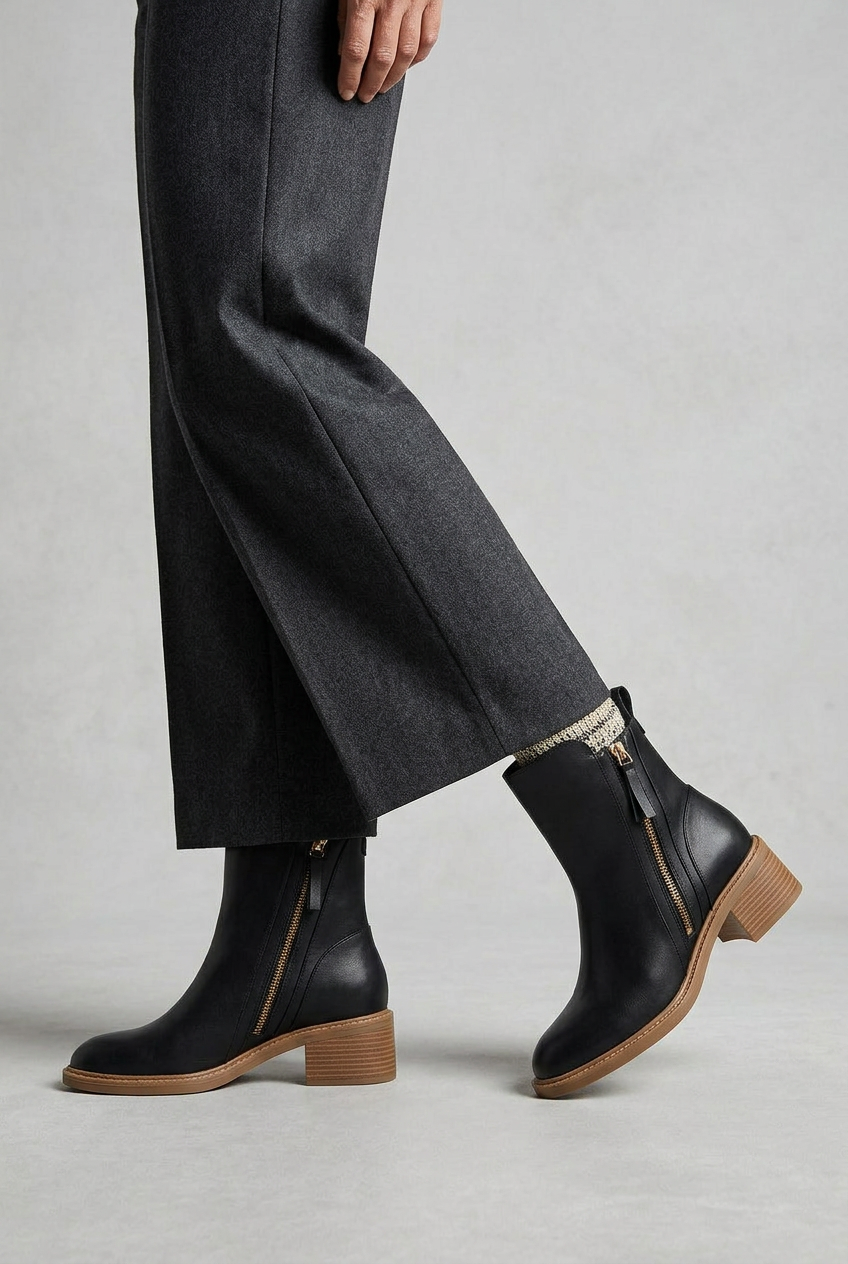 Women's Ankle Boots with Block Heel and Side Zipper | Stylish