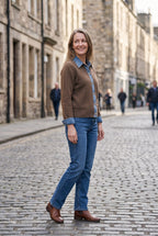 Women's Cardigan | Denim-Look Collar Button Front