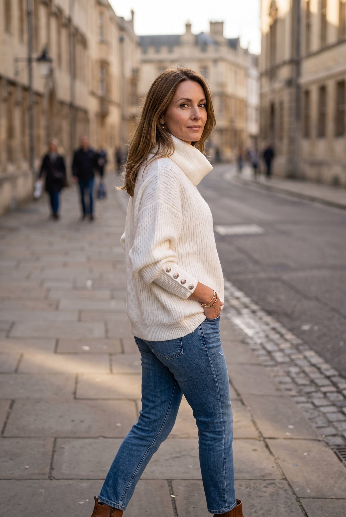 Women's Knitted Jumper | Roll Neck Button Cuff