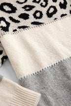 Women's Knitted Jumper | Leopard Print Colour Block