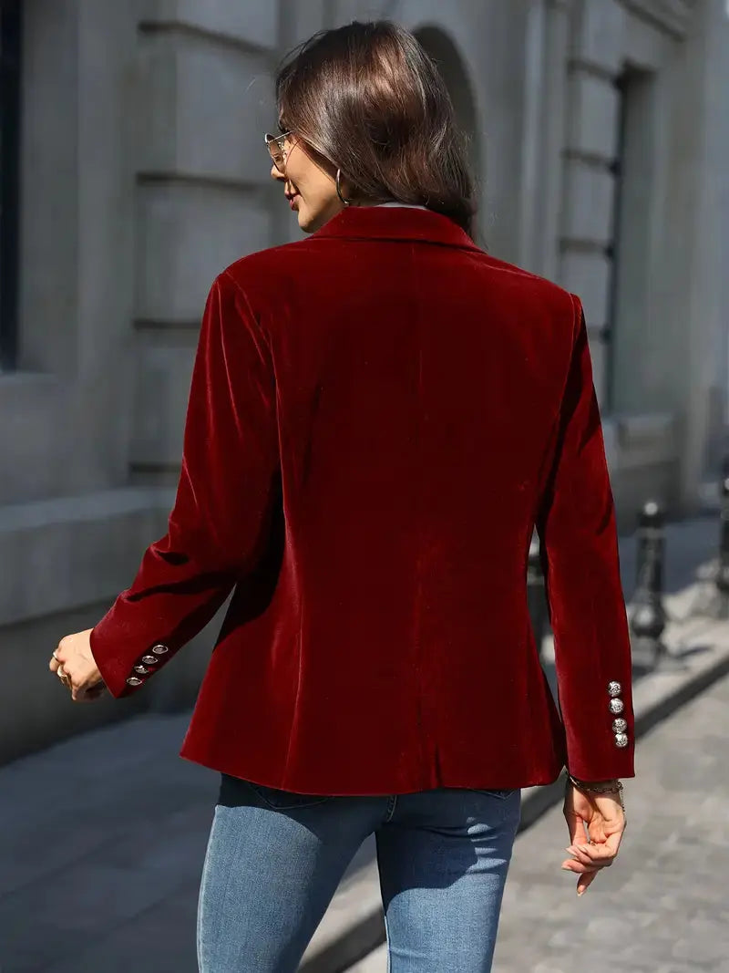 Julia | Women's Tailored Velvet Blazer with Lapel Collar, Hip-Length