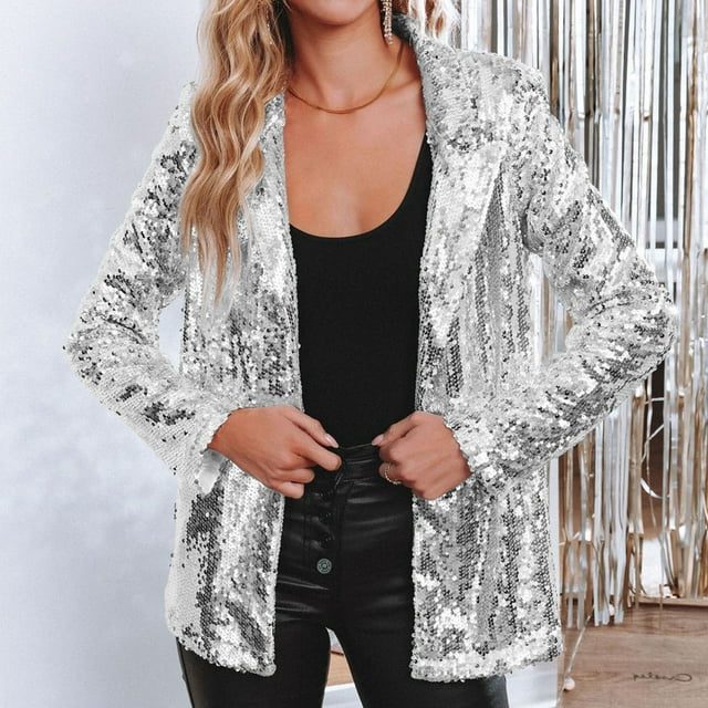 Avery | Sequin Fitted Blazer with Stand Collar for Women