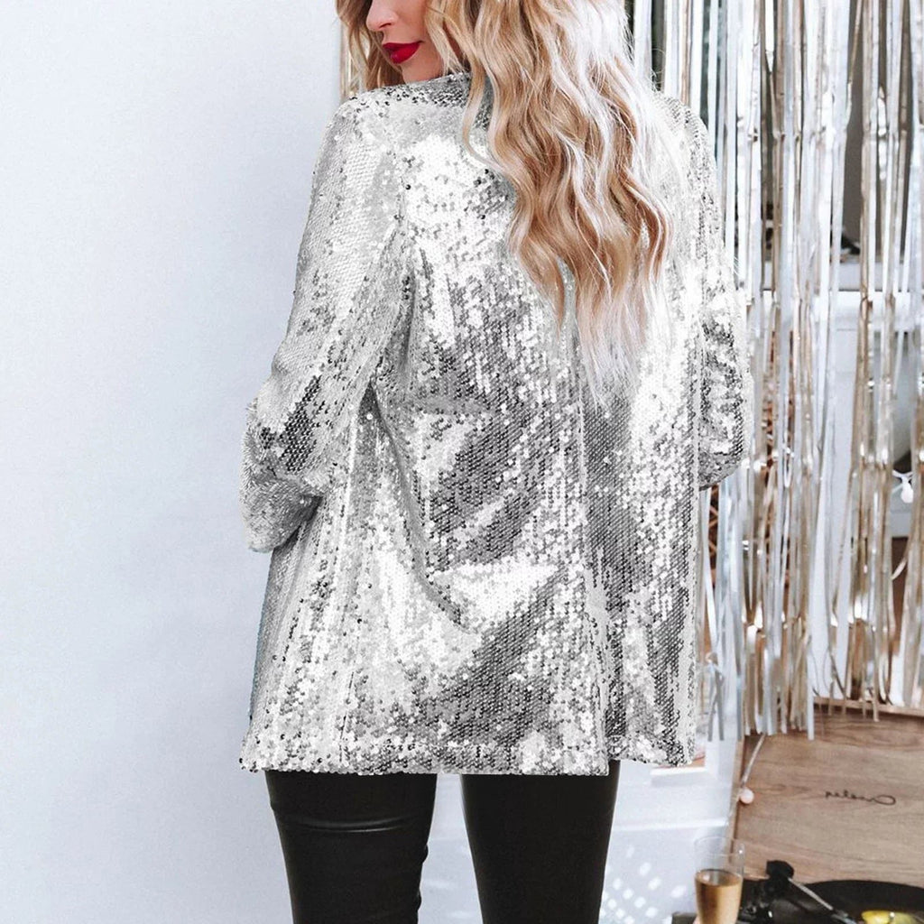 Avery | Sequin Fitted Blazer with Stand Collar for Women