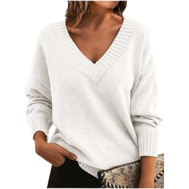 Hazel | Soft-Knit Deep V-Neck Sweater, Slouchy Oversized Pullover